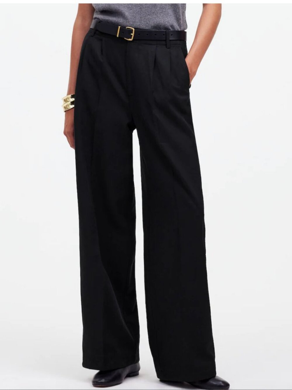 MADEWELL NT482 The Harlow Wide-Leg Pant in Drapey Black Twill size 12